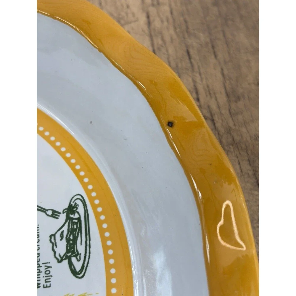 Ceramic Pumpkin Pie Plate With Recipe Yellow Pie Pan 11” Round